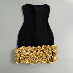 Vestido de fiesta de una pieza con escote tubo y estampado floral dorado tridimensional para mujer, vestido de noche corto
