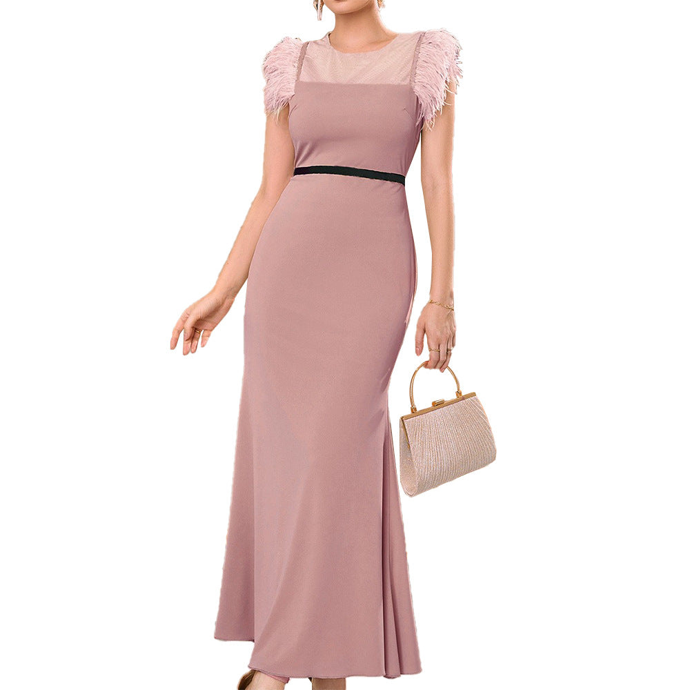 Sleeveless Sweet Long Feather Dress