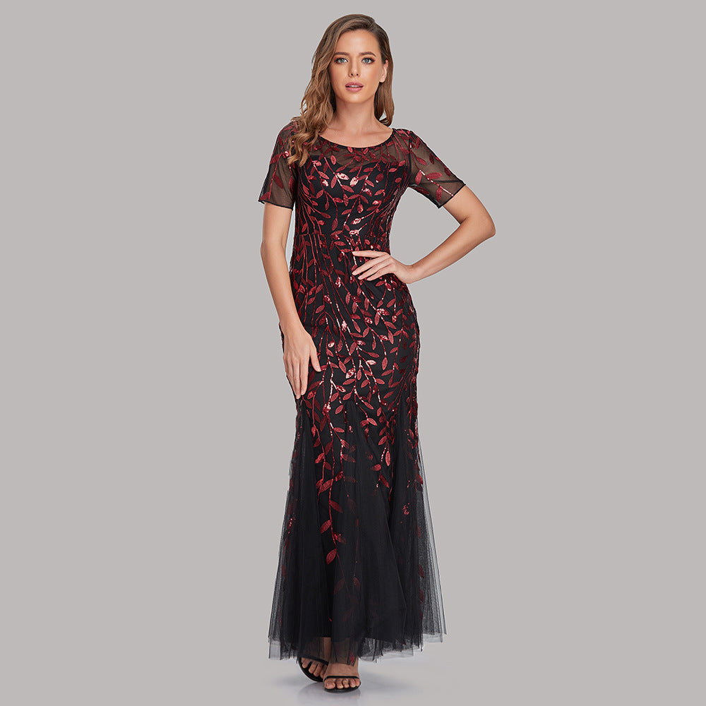 Banquet Host Slim Mesh Sequ Evening Dress Fishtail Dress for