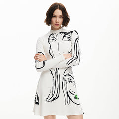 Vestido casual de manga larga con estampado de líneas verticales