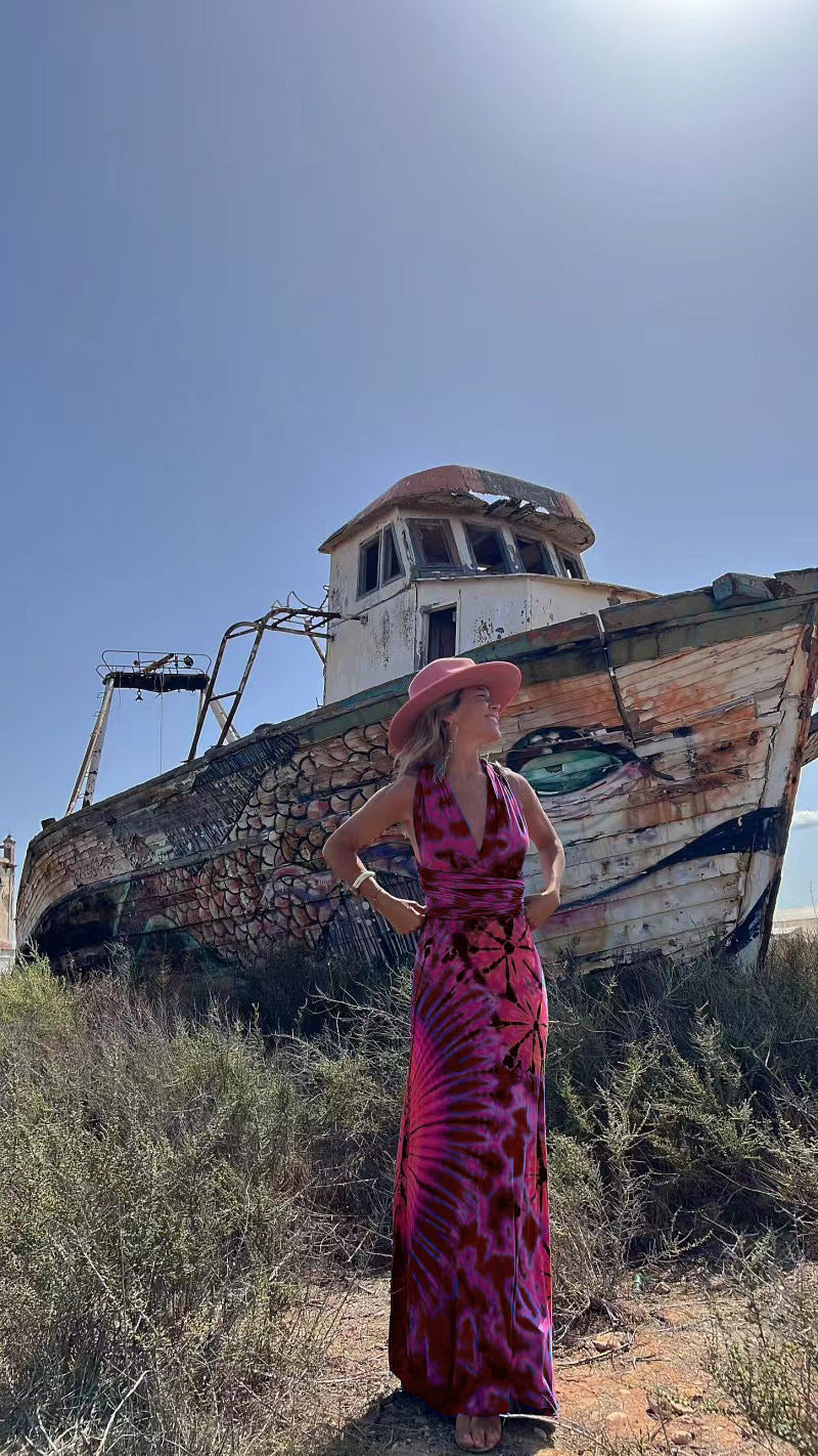 Vestido estampado sin mangas con cuello en V y corte A