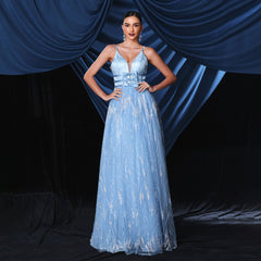 Strap Elegant V neck Long Mesh Cocktail Large Swing Evening Dress Bridesmaid