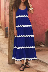 Simple U Shaped Collar Corrugated Tube Top Solid Color A line Slip Dress