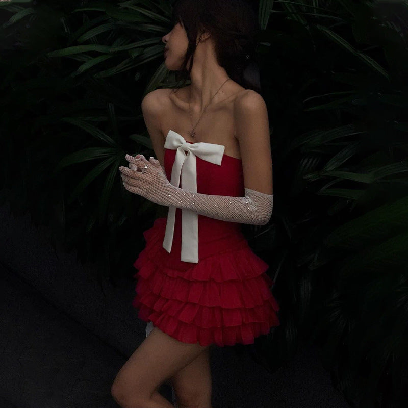 Bowknot vest and lotus leaf skirt suit