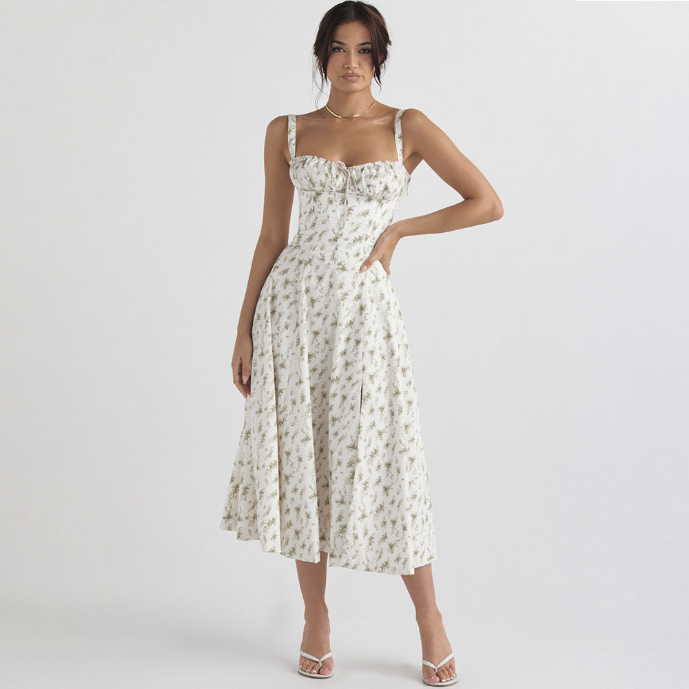 Dress Slim Fit Slit Floral Hollow Out Hollow Out Cutout Backless Strap Dress