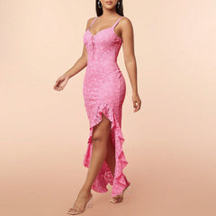 Lace Flounced Dress Backless Cami Dress