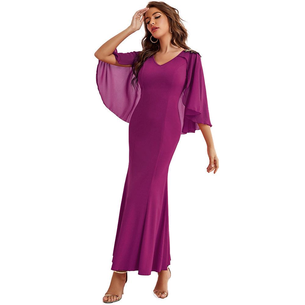 Dress V Neck Mesh Slim Ruffle Sleeve One Step Dress