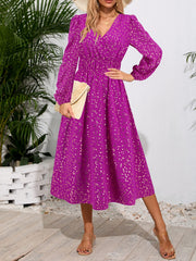 V neck Cocktail Dress Mid Length  Slim Waist Shiny Dress