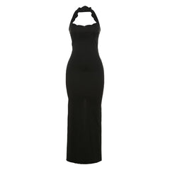 Drag Sister Backless Hollow Out Cutout Sheath Back Slit Lace Halter Dress