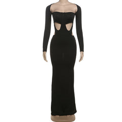 Vestido tipo riñonera de color liso con mangas largas, aberturas y cuello en U profundo