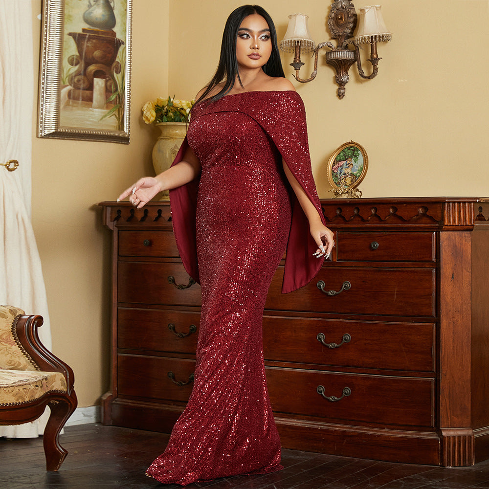 Plus Size Long Sleeve off Shoulder Long Cocktail Sequined Bridesmaid D AmiEmi Plus Size Long Sleeve off Shoulder Long Cocktail Sequined Bridesmaid D AmiEmi