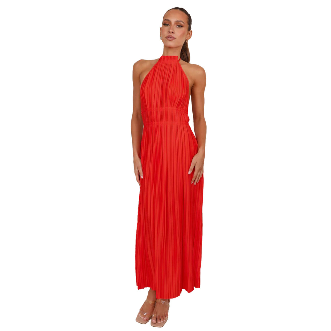 Fresh off Shoulder Halter Lace up Personality Backless Maxi Dress