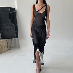 Personalized Irregular Asymmetric Design Contrast Color Slim Fit