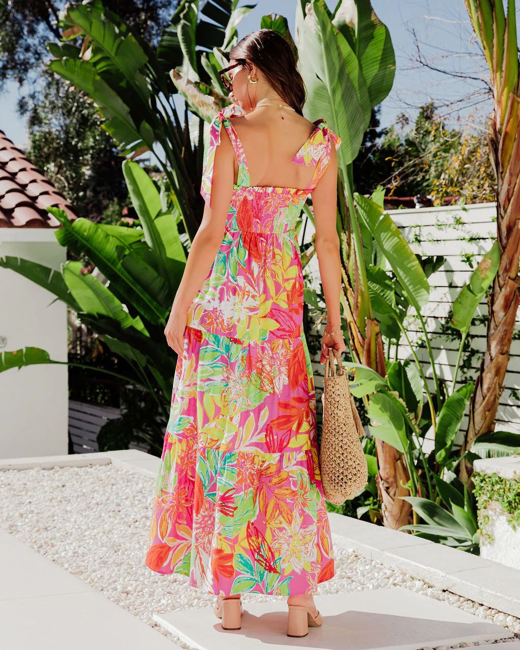 Elegant Printed Backless Cami Dress