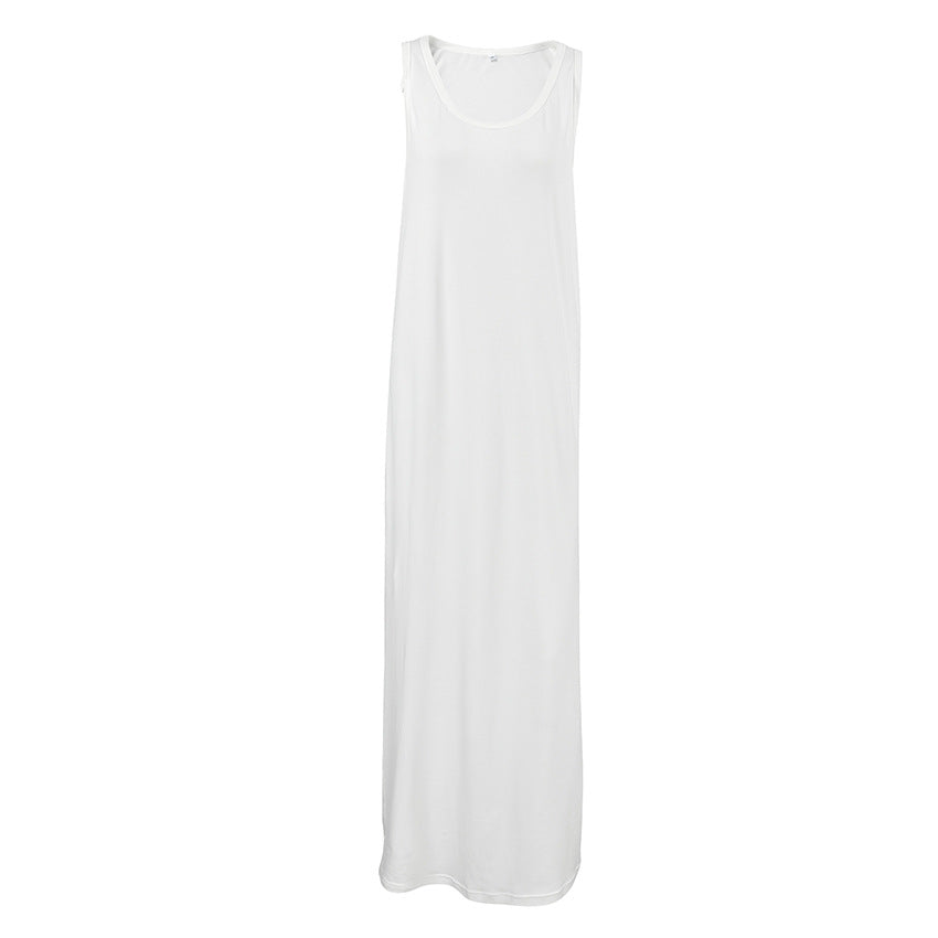 Camisón largo de punto blanco sin mangas para otoño, suelto, de punto suave, para mujer, para el hogar, se puede usar al aire libre