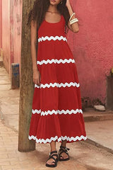 Simple U Shaped Collar Corrugated Tube Top Solid Color A line Slip Dress