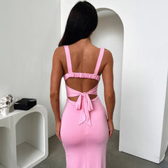 Slim Fit Elegance Sleeveless Split Backless Sling Sheath Dress