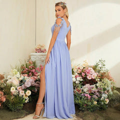 Vestido de noche elegante con escote en V, vestido de noche con abertura para fiesta de graduación, vestido de cena de boda, vestido de brindis, vestido de reunión anual