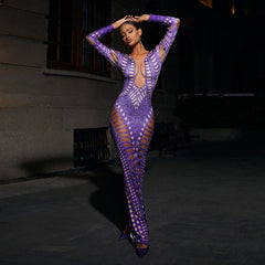 Vestido ajustado y roto con estampado de diamantes de imitación