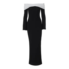 Color Matching off the Shoulder Waist Slimming Dress