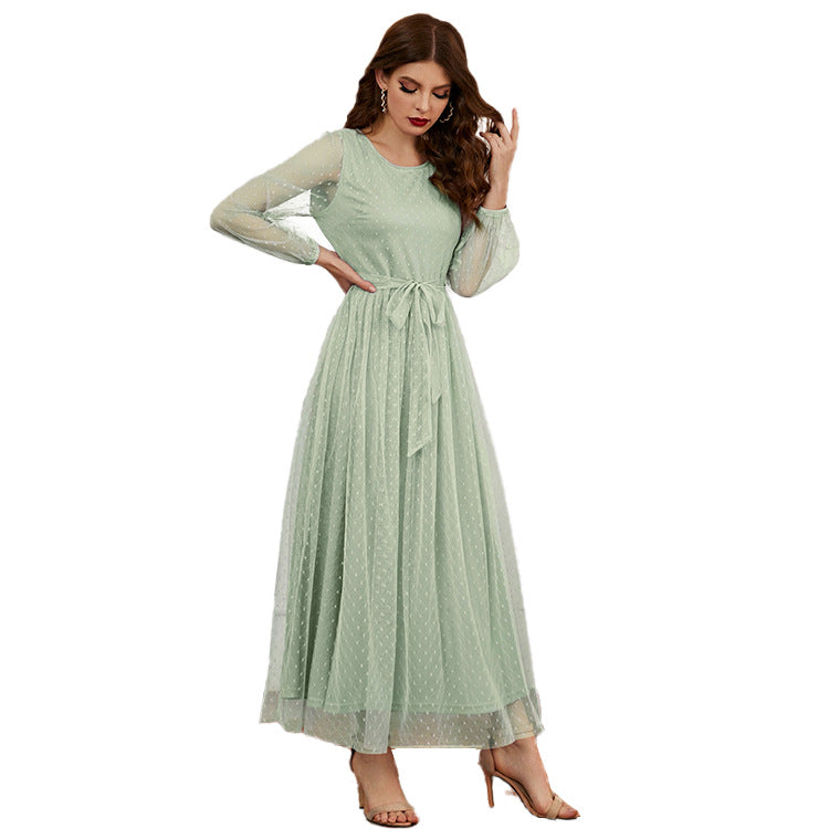 Casual Round Neck Stitching Mesh Dress