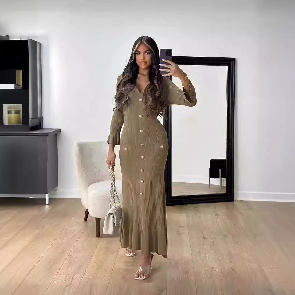 Fall Long Slim Fit Slimming Knitted Long Sleeved Dress
