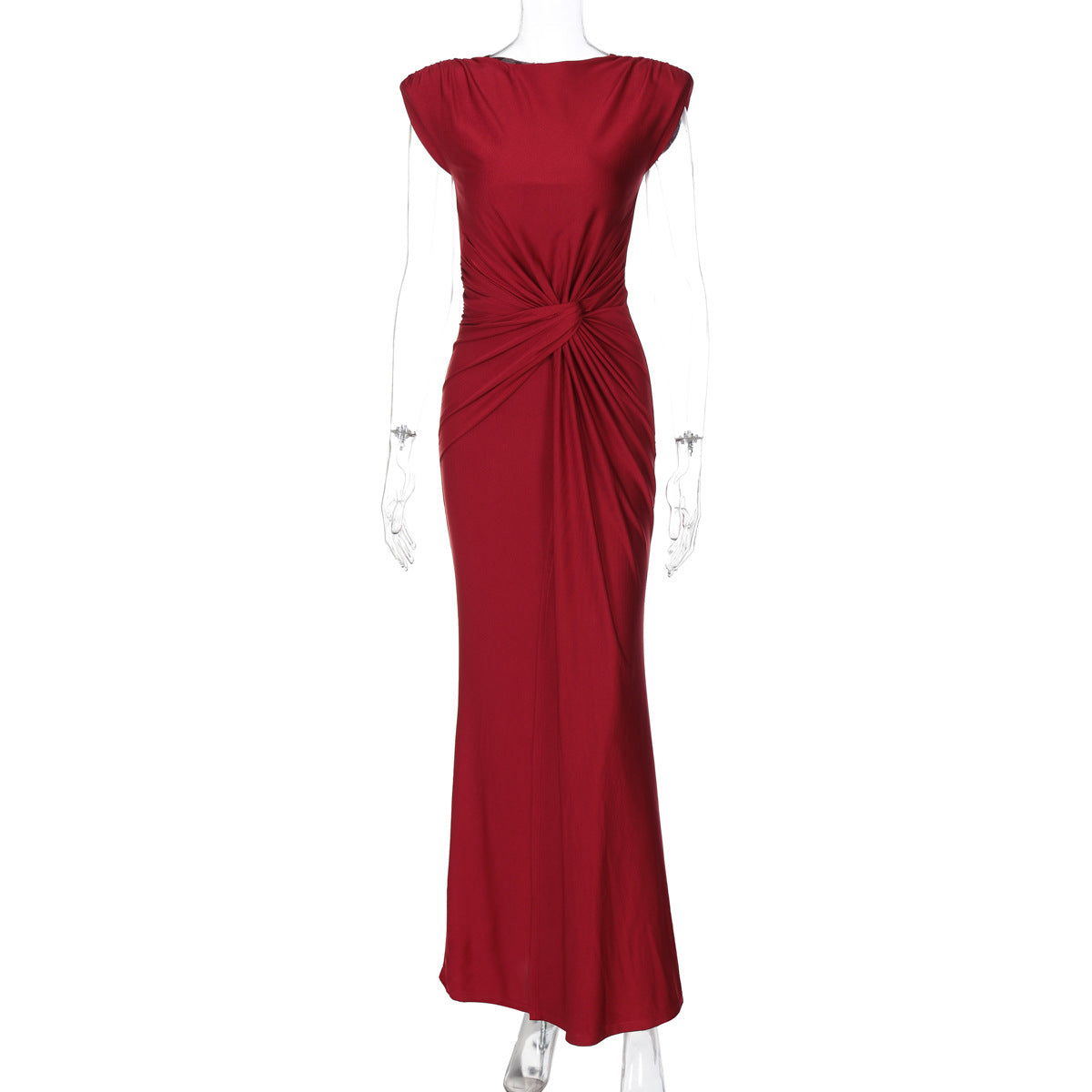 Vestido plisado ajustado sin mangas de color sólido