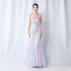 Floral Cutting Mesh Sequin Wedding Dinner Toast Annual Party Evening Dress