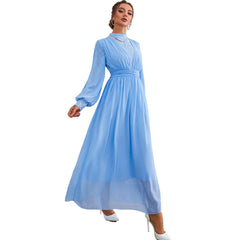 Vestido de malla de encaje con cuello redondo y manga larga