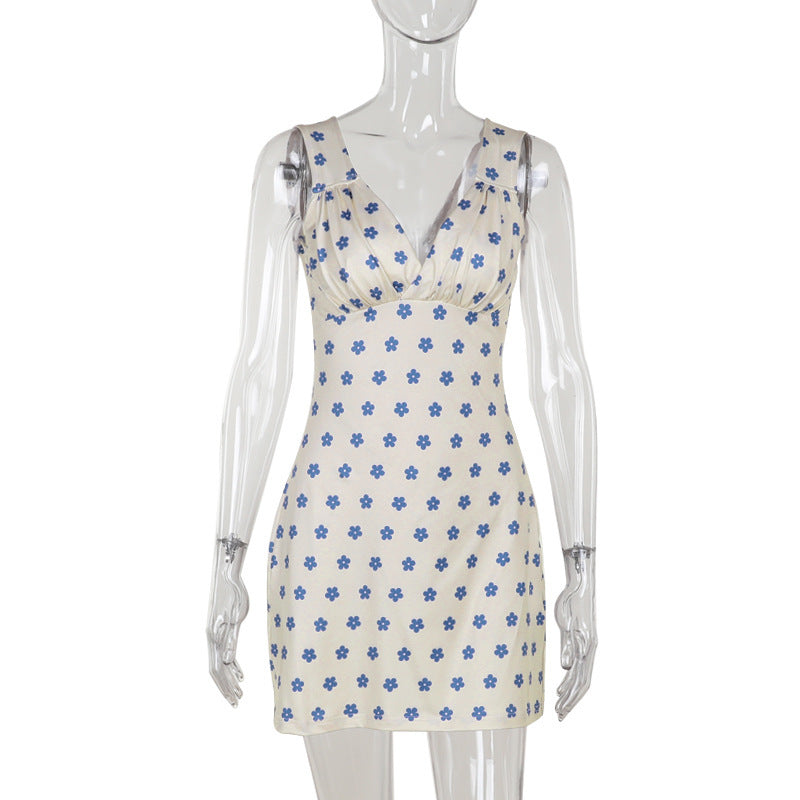 Internet Celebrity Casual Print V neck Holiday