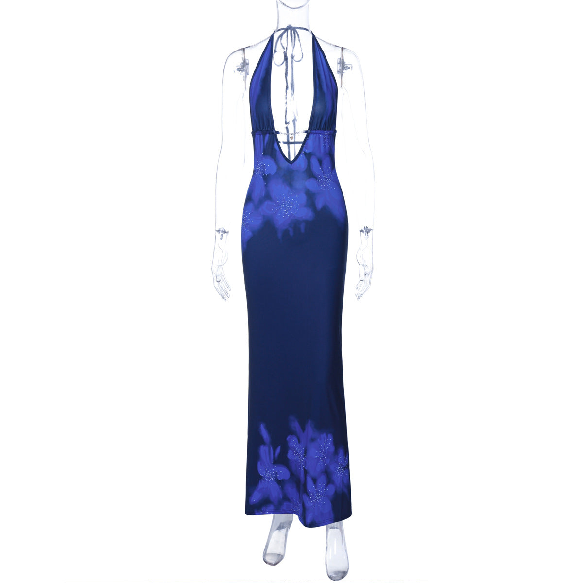 Printed Backless Slim Fit Split Lace up Dress