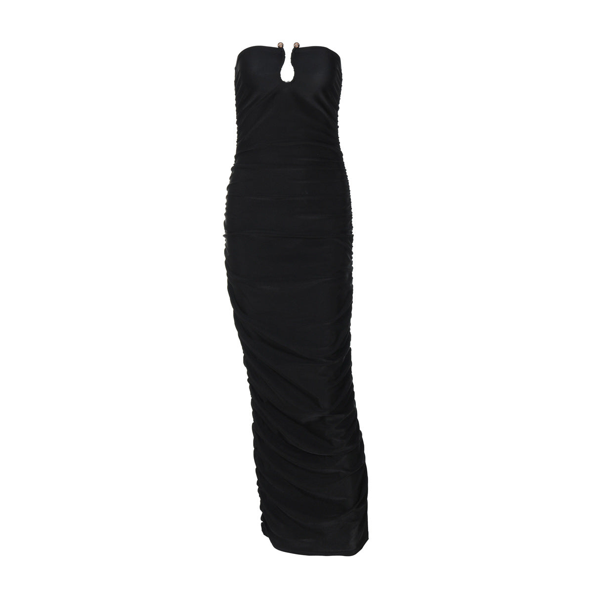 Vestido plisado ajustado con escote en V en la espalda de color liso