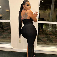 Drag Sister Backless Hollow Out Cutout Sheath Back Slit Lace Halter Dress