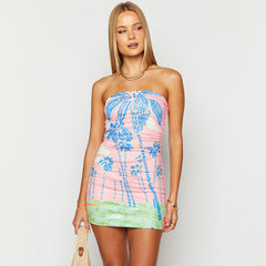 Printed Tube Top Slim Fit High Grade Hip Dress