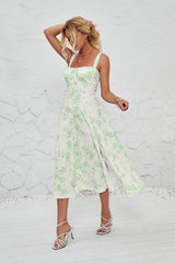 Vestido largo elegante estilo pastoral con tirantes florales