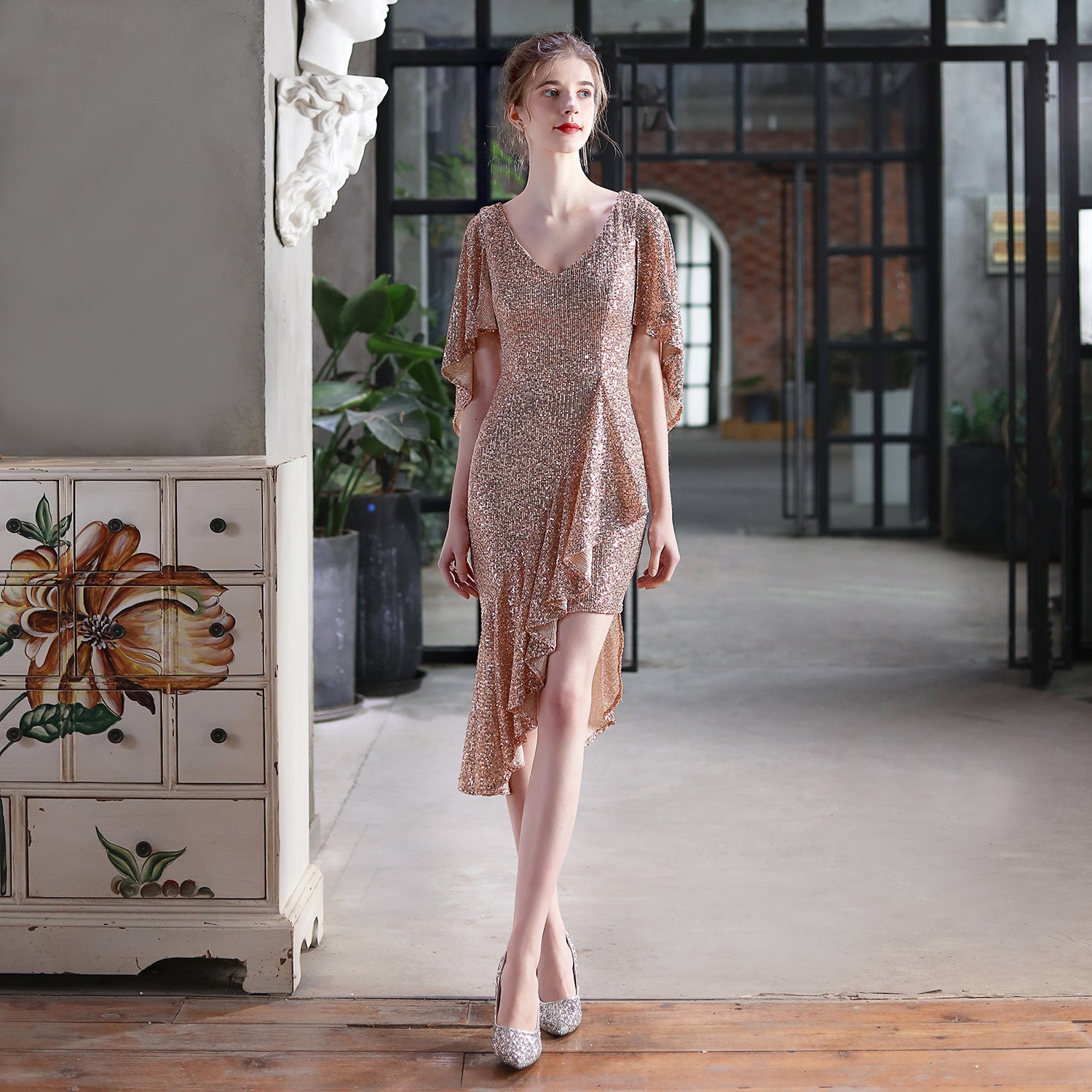 Vestido corto de lentejuelas coloridas para cóctel o noche, para fiesta o reunión, vestido pequeño de hada