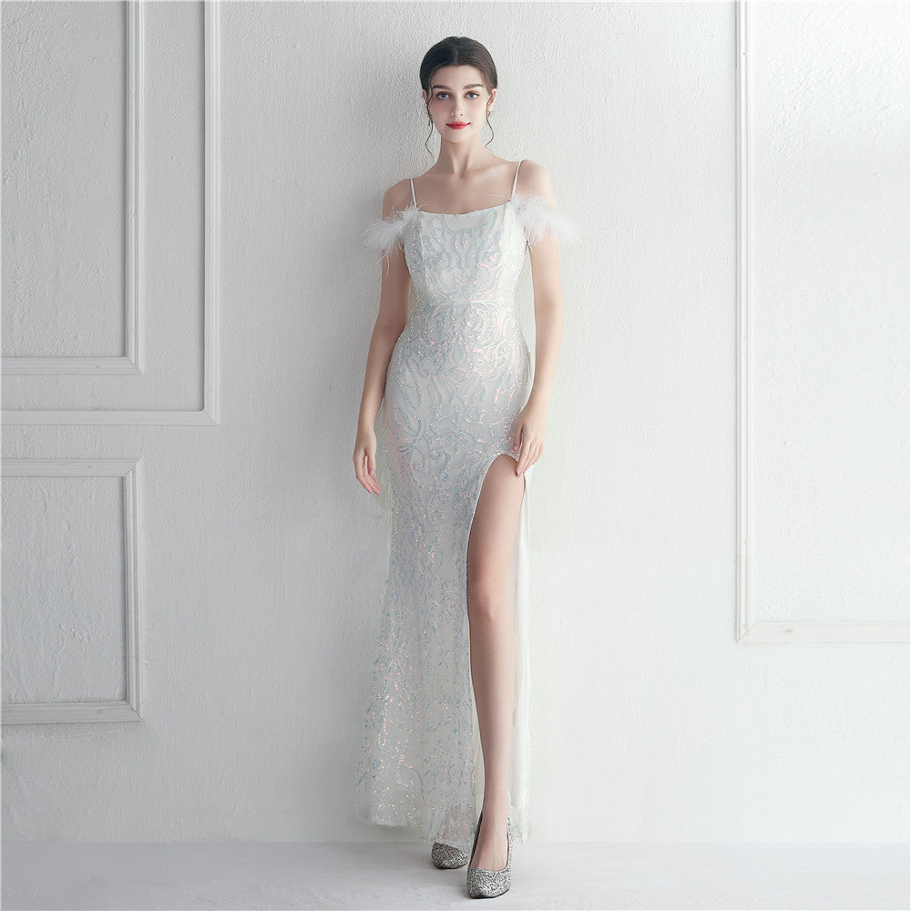 Positioning Floral Sequin Wool Binding Craft Sling Dress Long