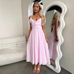 Vestido informal holgado con tirantes y volantes para vacaciones