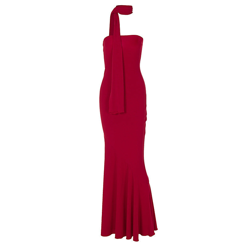 Vestido elegante de otoño, ajustado, de cintura media, cruzado en el pecho, con dobladillo de pez y estampado de chal en la parte inferior