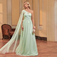 Vestido largo de gasa con apliques y mangas al suelo para dama de honor, vestido de cóctel de noche con cola de pez