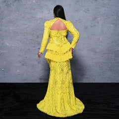Long Long Sleeve round Neck Cocktail Sequined Fishtail Evening Dress Dress