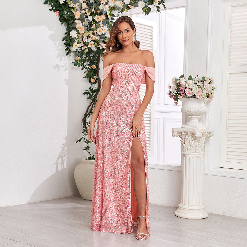 Vestido de lentejuelas con lentejuelas, múltiples usos, tirantes finos, sin mangas, abertura alta, vestido de noche