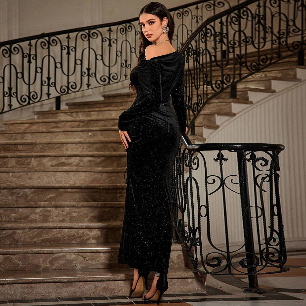 High Sense Socialite Dress  Cocktail Adult Lady like Woman Wind Slit Maxi Dress