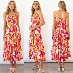 Camisole Tube Top Cinched Waist Large Printed Dress for Abstract Floral
