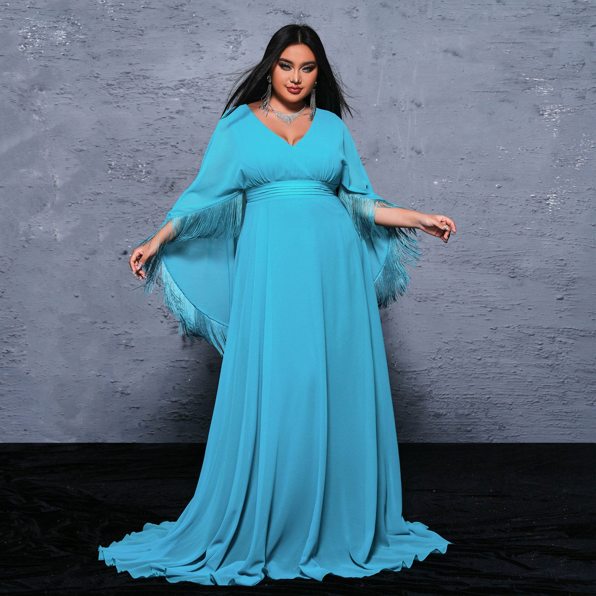 Vestido de noche largo cruzado con cuello en V y talla grande para cóctel, vestido de vuelo grande