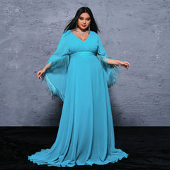 Vestido de noche largo cruzado con cuello en V y talla grande para cóctel, vestido de vuelo grande