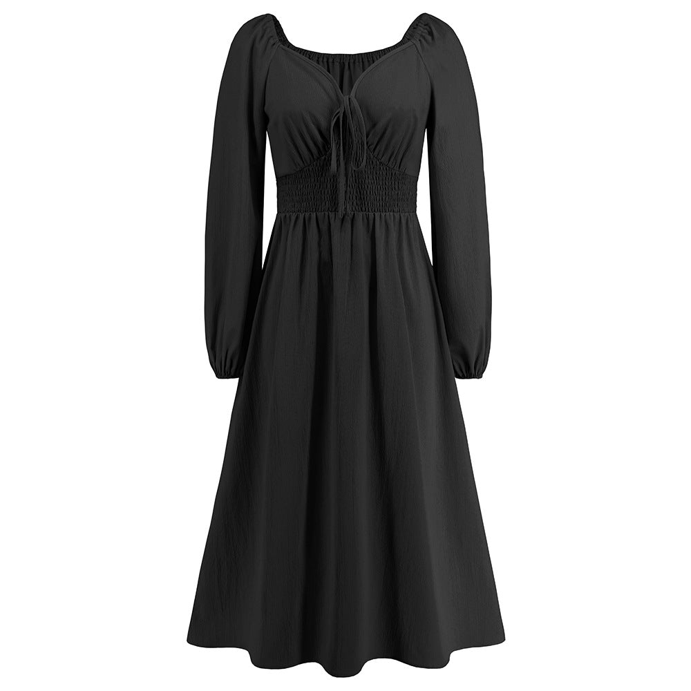 V Neck Slim Fit Graceful Long Sleeve Dress