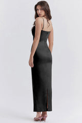 Vestido tubo ajustado con tirantes de color liso sin espalda para