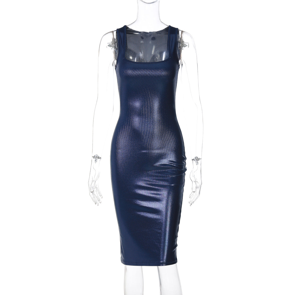 Vestido tubo sin mangas con cuello en U y lunares