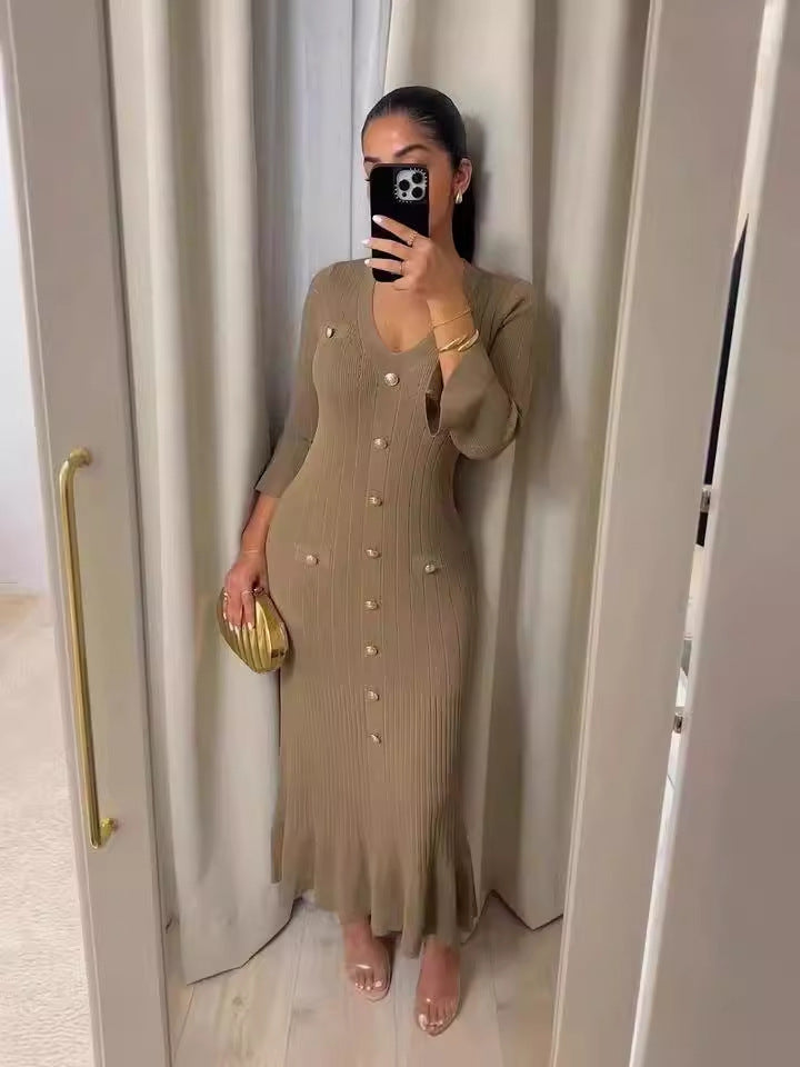 Fall Long Slim Fit Slimming Knitted Long Sleeved Dress